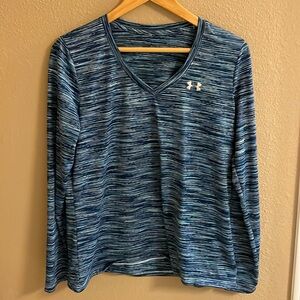 Blue Under Armour v-neck long sleeved women’s medium athletic sun protection top